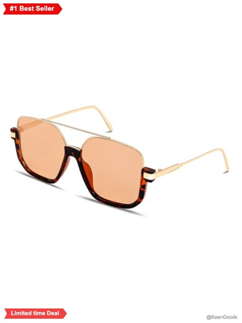 Oversized Square Aviator Sunglasses UV400 Retro Semi-Rimless Metal Frame